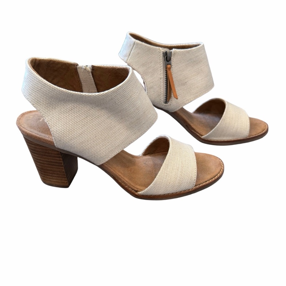 Toms Cream Block Heel Sandals - Size 9